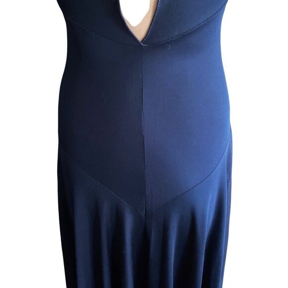 Vintage maxi dress, navy clue, ley hole  back, flutter sleeves, M - Picture 9 of 13